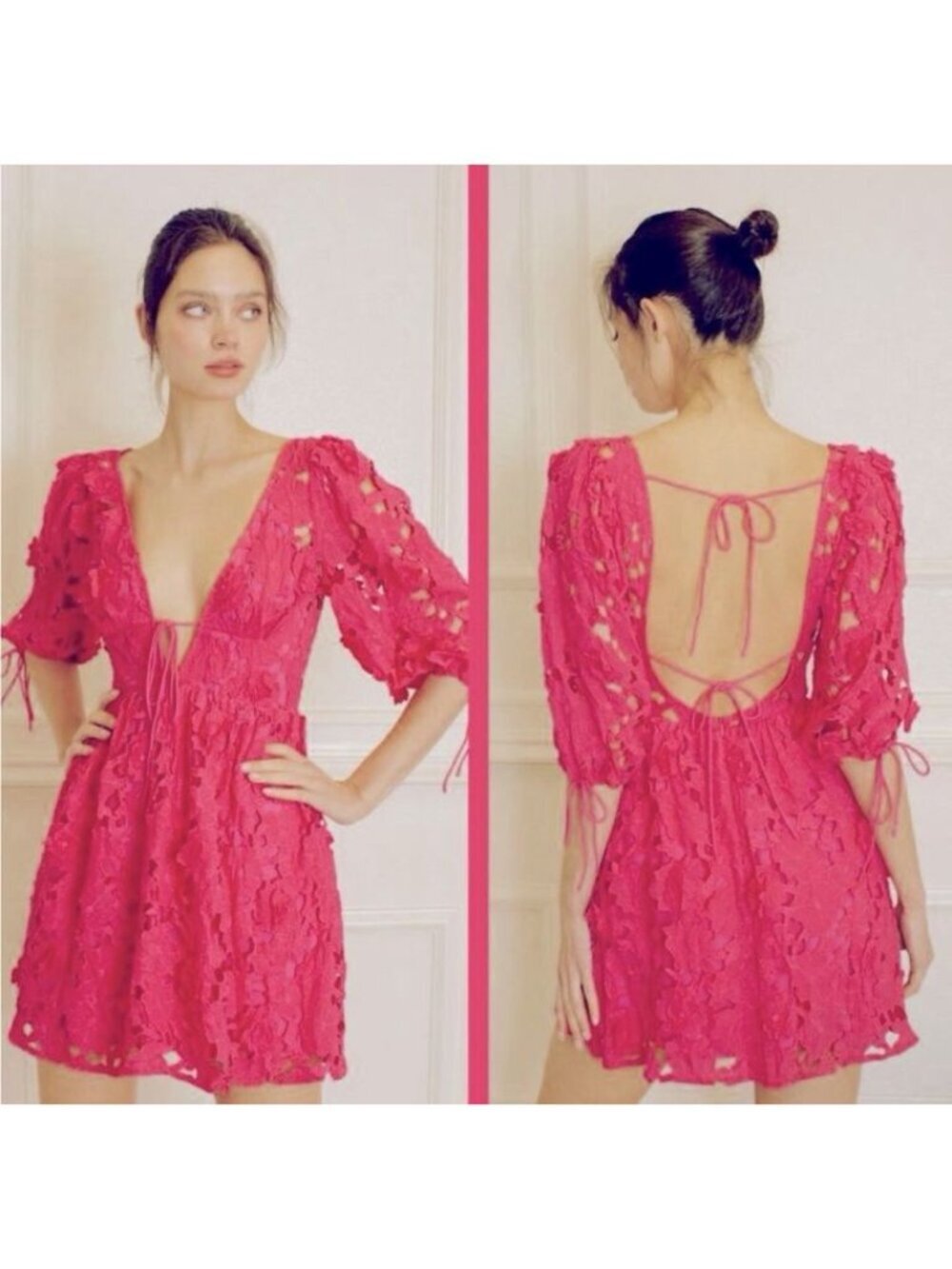 STORIA Women’s Pink Floral Eyelet Short Sleeve Mini Dress Size Medium
